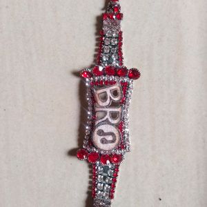 White & Red Stone Rakhi For Brother