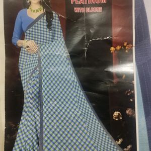 Blue Lahariya Saree With Blouse