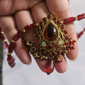 Ethnic Red Jewellery Set With Earrings