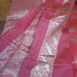 Beautiful Coral Colour Saree With Blouse -new