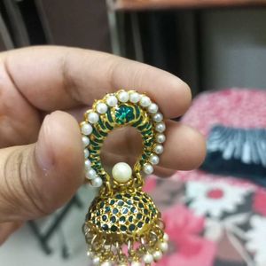 Green And Golden Ethnic Jhumka