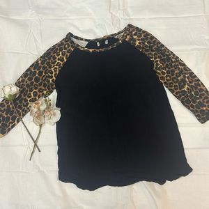 Leopard print top Baseball style tshirt