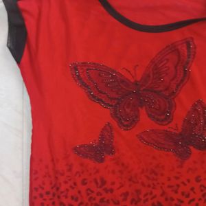 Red Butterfly Print Top