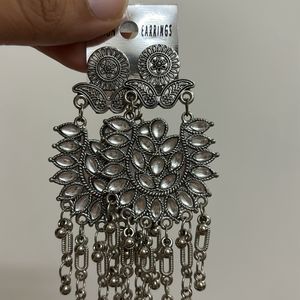 Embossed Style Jhumka Kundan Look Silver