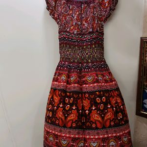 Jaipuri Print Stretchable Midi Frock