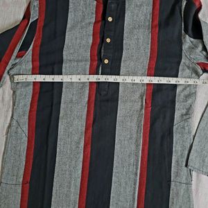 Anouk Men Black & Grey Striped Straight Kurta