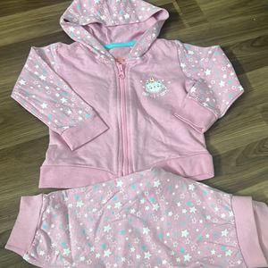 Pink Stars Hoodie Pant Set- Cotton