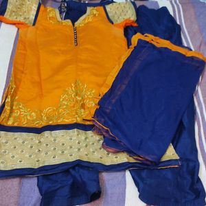 Orange and Blue Punjabi Suit