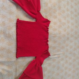 Off shoulder Red Top With Frill Sleeves