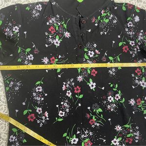 Black Flower Print Polo T-shirt