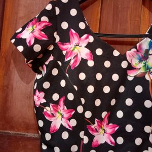 Polka Floral Black Dress