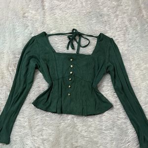 Green Cute Pemplum Crop Top