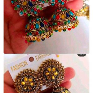 combo big colorful jhumkas