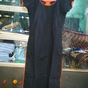 Black Kurti With Orange Pipean And Deep Back Detai