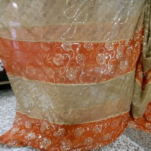 Orange And Beige Conbination Saree