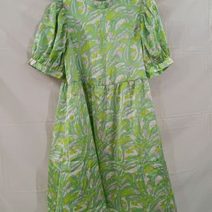 Green Abstract Print Fit & Flare Dress