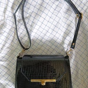 Croc Pattern Black Sling Bag