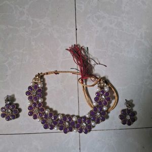 Violet Colour Flower Shape Jewellery  With Earring