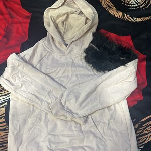 hoodie with fur off shoulder