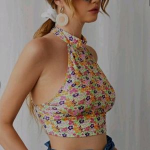 Y2k MULTICOLOR FLORAL HALTER NECK CROP TOP