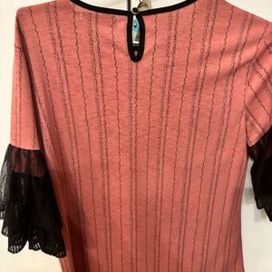 Beautiful Rust Top With Black Frill Sleeves