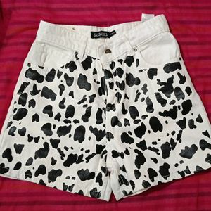 High Waist Cow Print Denim Shorts 🐄