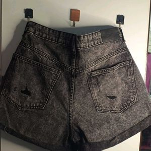 Charcoal Grey Ripped Denim Shorts