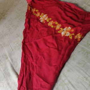 Red Scarf With Vibrant Flowers