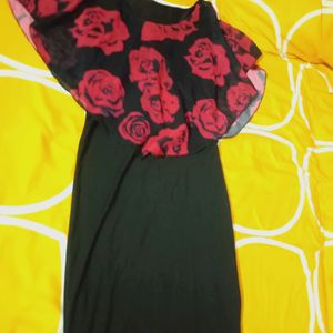 Roses Printed Black Red Dress