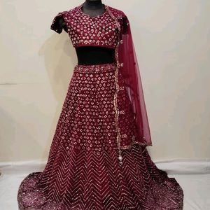 Burgundy Colour Full Mirror Worked Lehenga