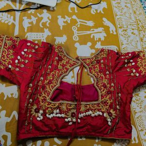 Fixed Red Color Full  Work Blouse