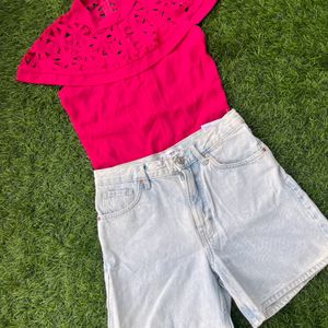 Sassafaras Bright Pink Laser Cut Trendy Top