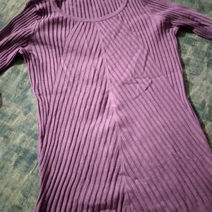 RICH PURPLE RIBBED TOP| FREE SIZE