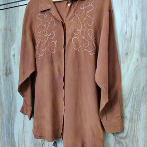 Brown Embroidery Work Shirt Size-44