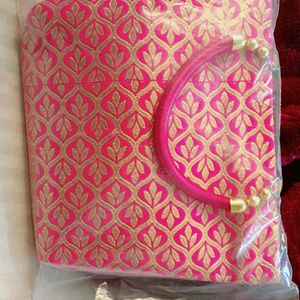 Pink and Golden Rani Batua Hand Bag