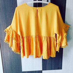 Women Branded Solid Casual Mustard Peplum To