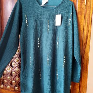 Green Casual Long Tunic Top With Tags (New)