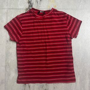 westside red striped fitted crop top