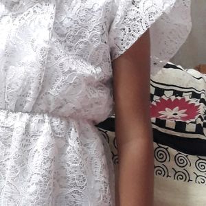 Kids Net White Floral Frock