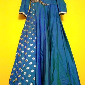 Peacock Blue Colour Ethnic Girls Gown