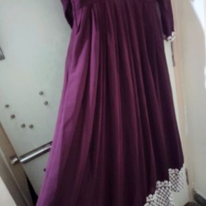 Long Purple Frill Dress Without Dupatta & Pant