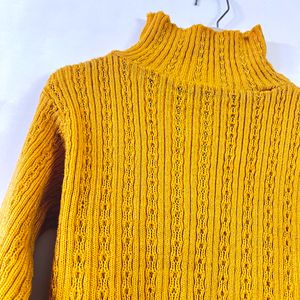 High Neck Woman Sweater In Mustard Colour