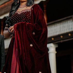 Maroon Velvet Lehenga