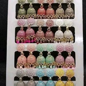 Jhumkhas Earrings Combo Set Of 12 Colours