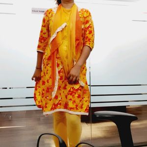 Embroidered Yellow Cotton Kurti