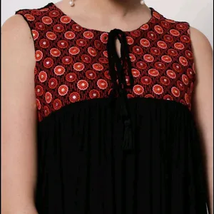 Black and Red Embroidered Women A line Kurta