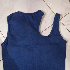 Shoulder Cut Dark Blue Crop Top