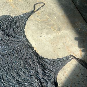 Charcoal Sequence Spaghetti Top