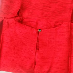 Indya Reddish Maroon Raw Silk Side Slit Kurta