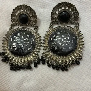 Black Oxidised Silver Boho Earrings